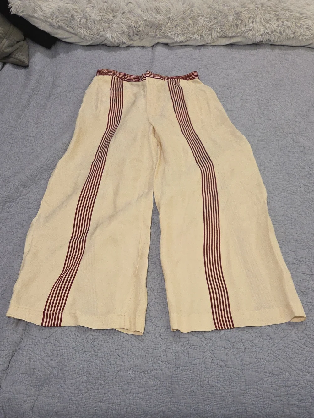 Zara High Waist Striped Wide-Leg Palazzo Pants-- Ecru & Burgundy Size M! - Picture 2 of 11